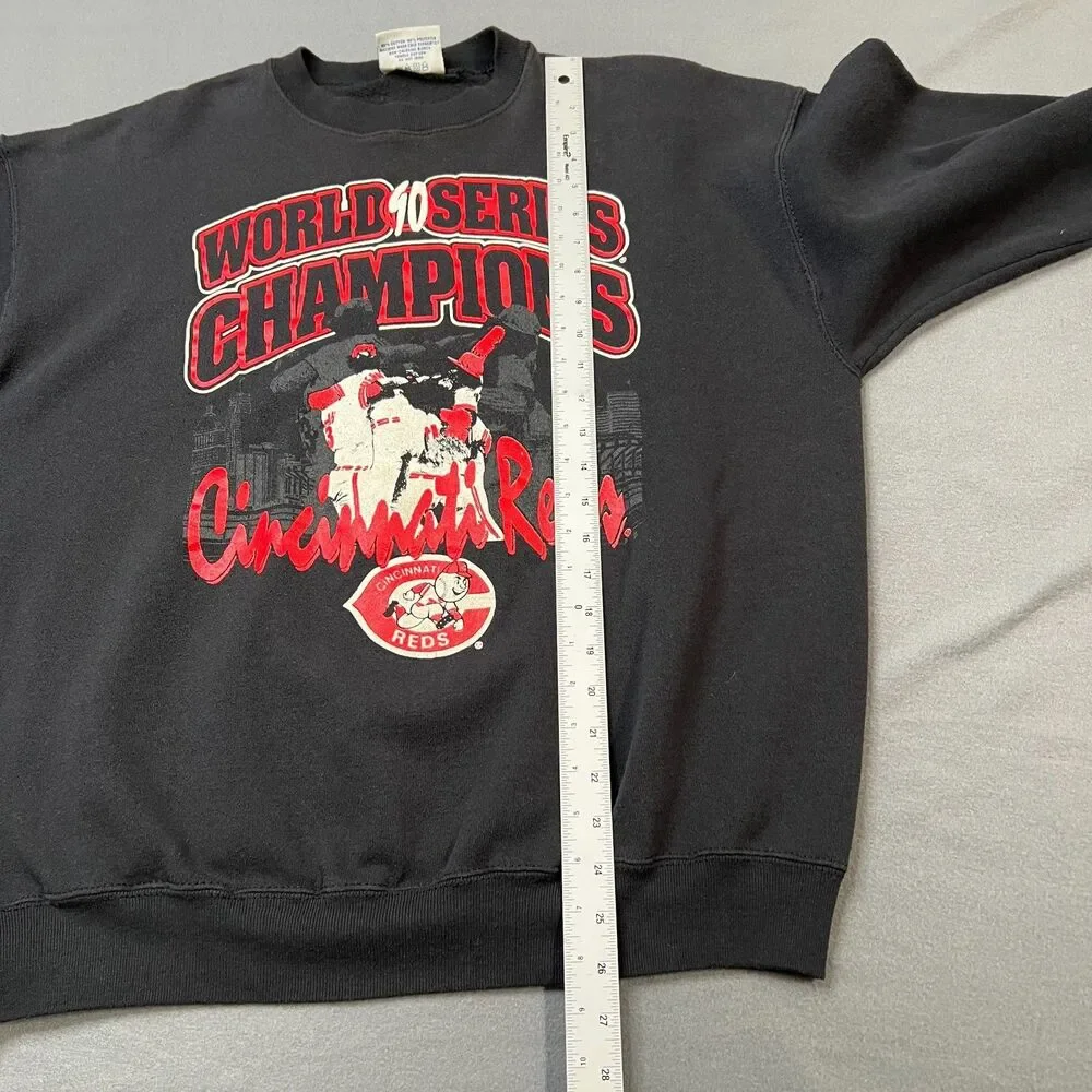 Vintage Cincinnati Reds Sweatshirt Adults Size XL Black Long Sleeve Velva Sheen